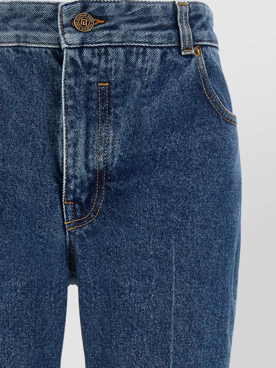 Balmain Embroidered Denim Trousers Belt Loops Pockets