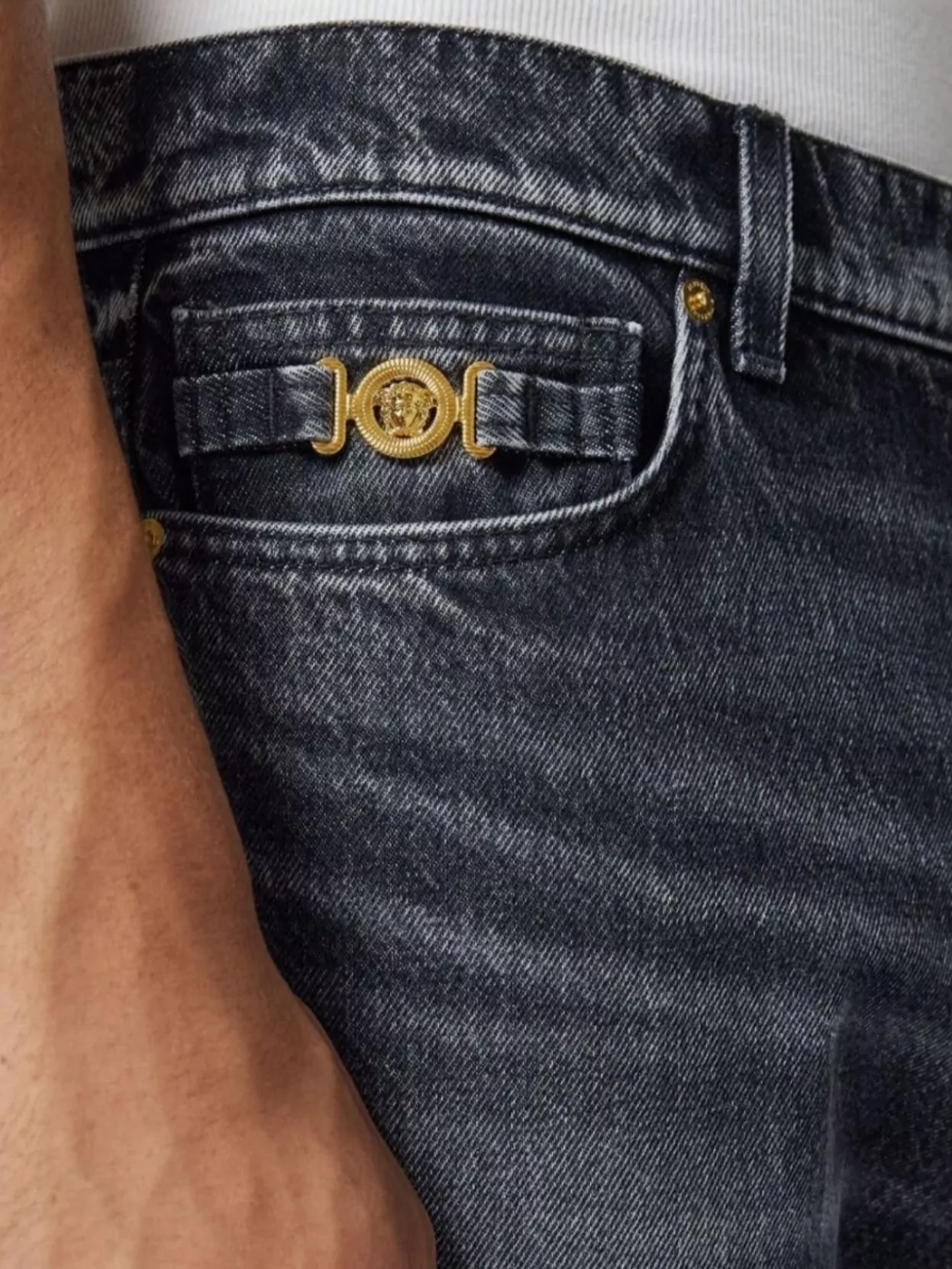 Versace Straight Leg Trousers With Belt Loops And Contrast Stitching