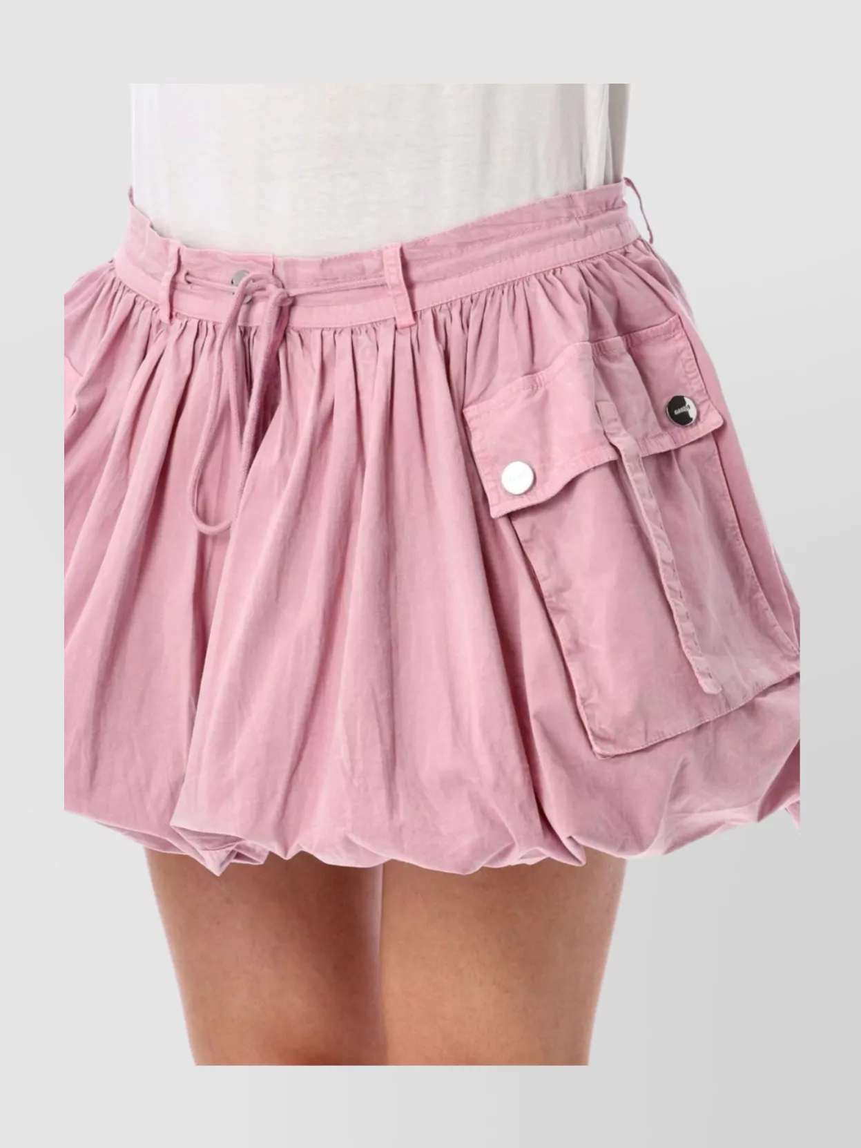 Ganni Bubble Flared Cotton Skirt With Drawstring Waist In Pink