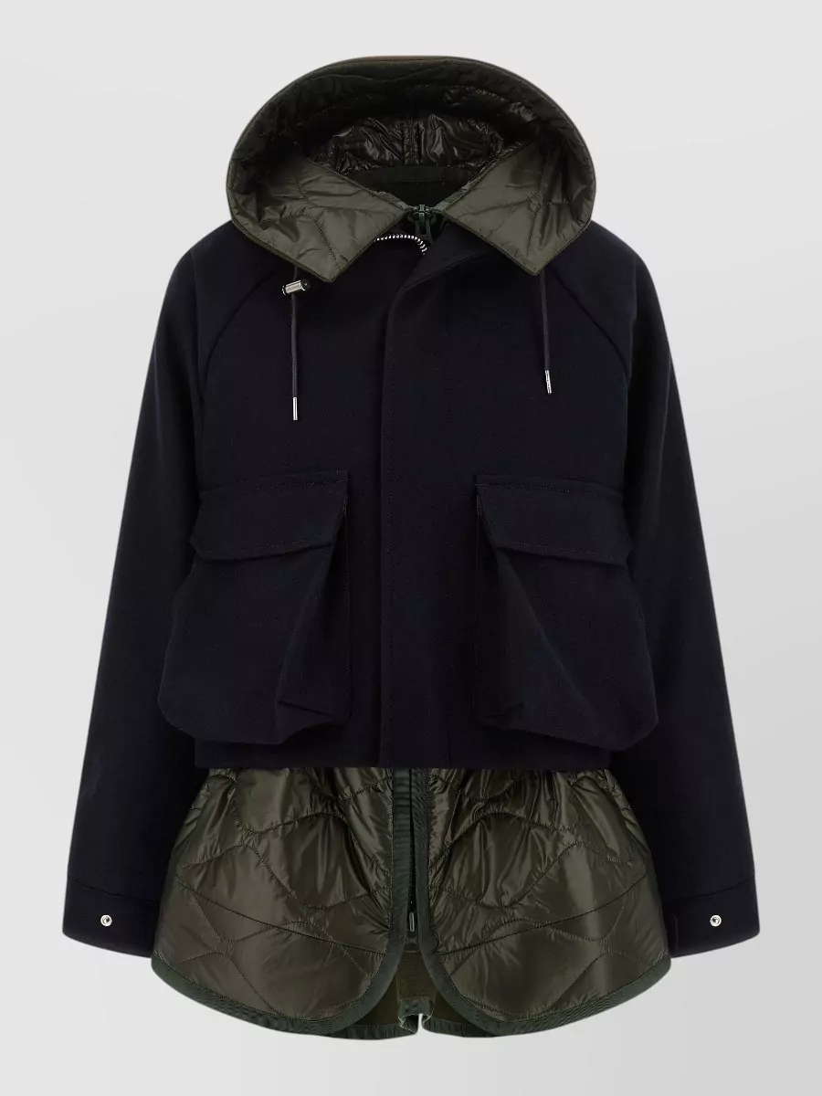 Sacai Wool quilted asymmetric parka coat