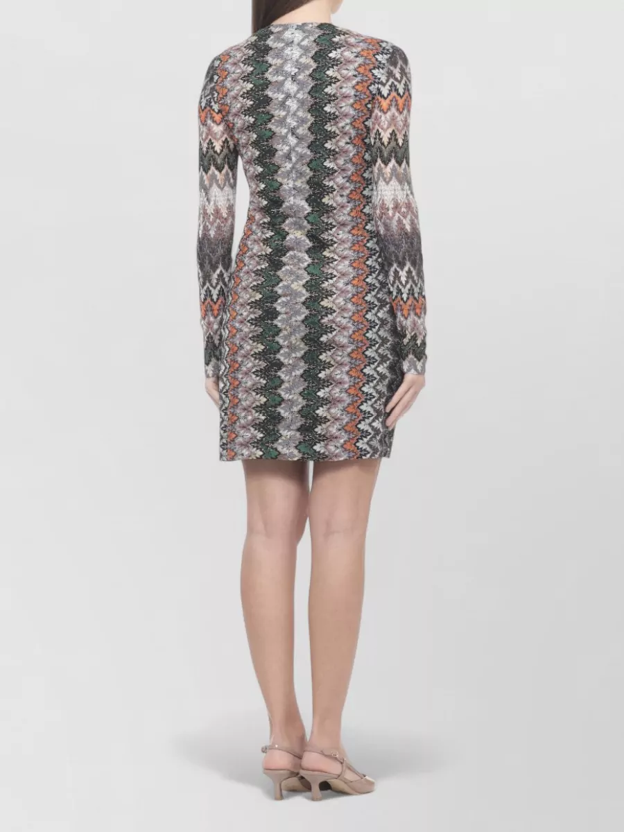 Missoni Printed V-Neck Long-Sleeve Mini Dress