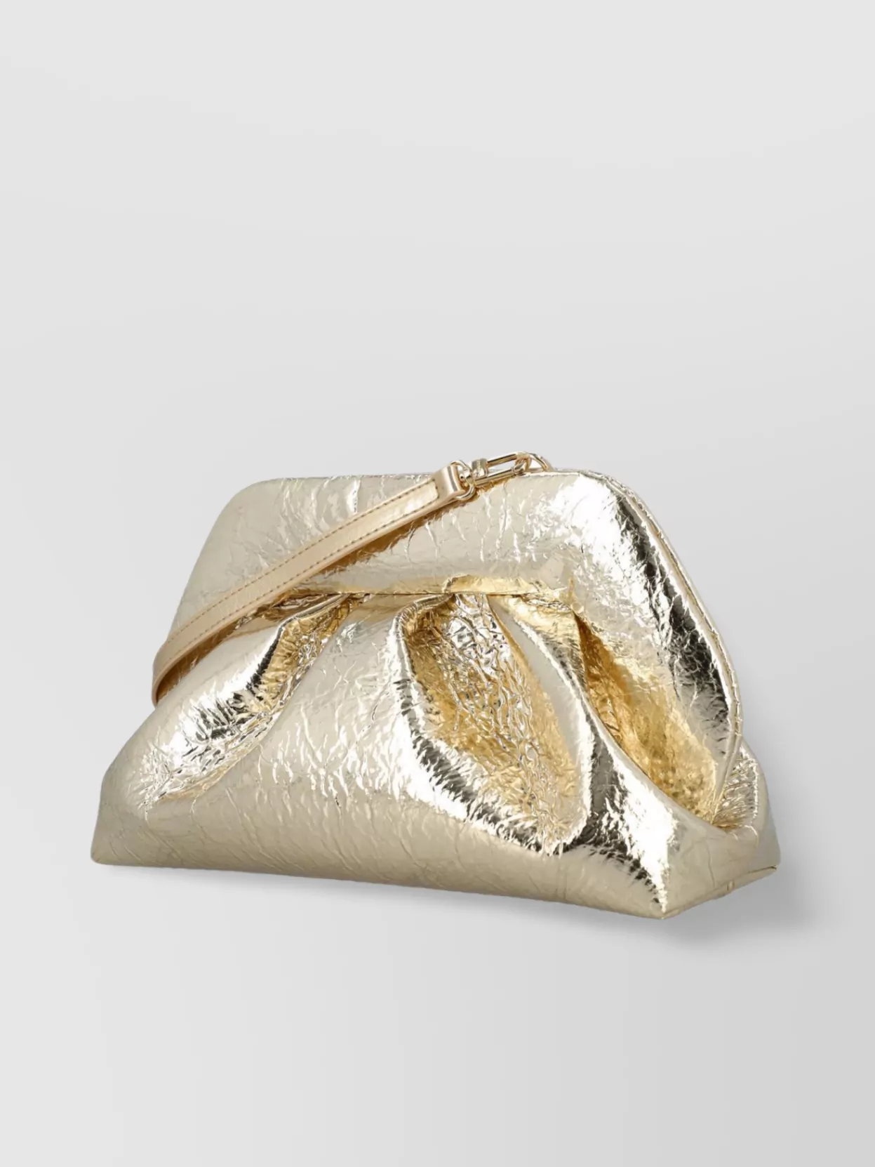 Themoirè Folded Metallic Clutch Bag With Detachable Strap