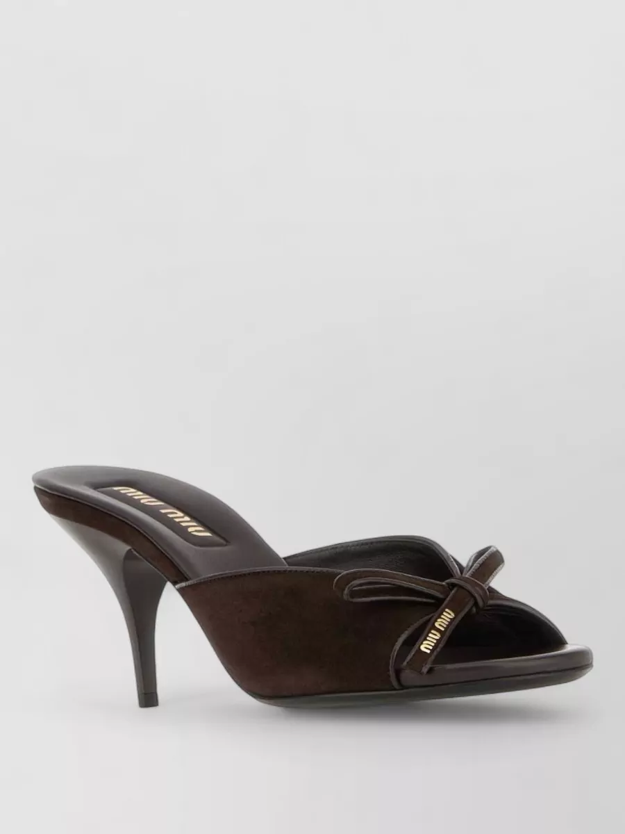 Miu Miu Suede Leather Mules Bow Detail Stiletto In Brown