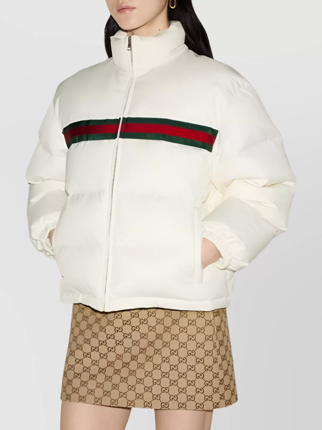 Gucci Womens Off White Mix Padded High-neck Relaxed-fit Shell-down Jacket In White