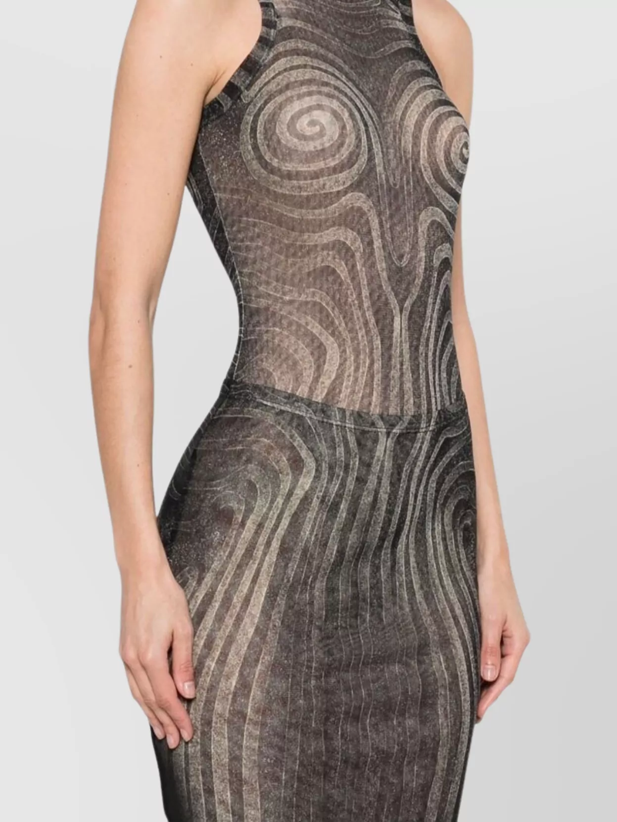 Jean Paul Gaultier Sheer Spiral Mesh Bodysuit With Crew Neck