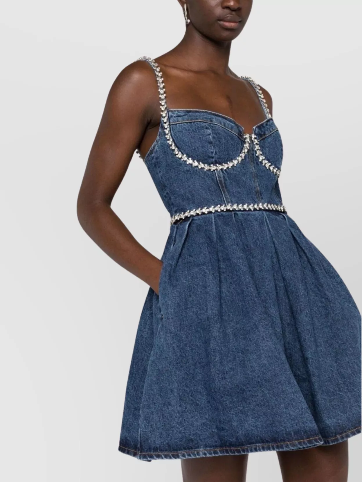 Self-Portrait Diamanté Straps Denim Mini Dress