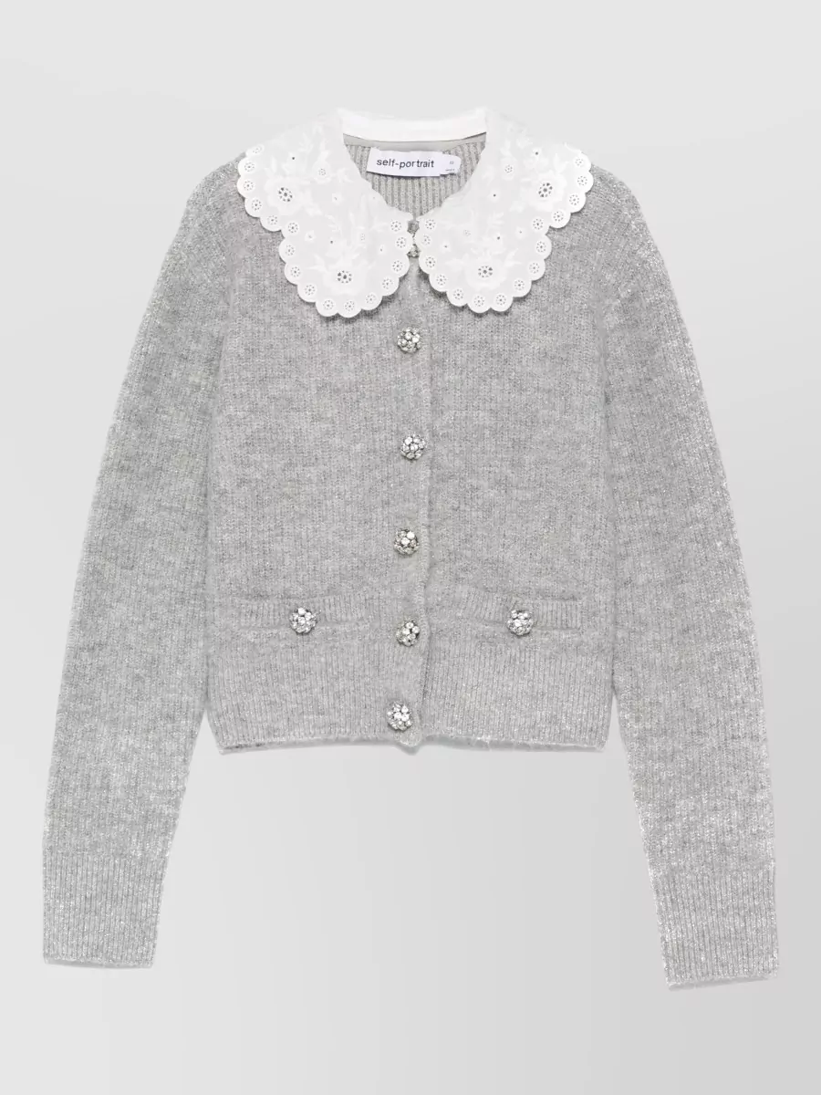 Self-Portrait Broderie anglaise collar cardigan