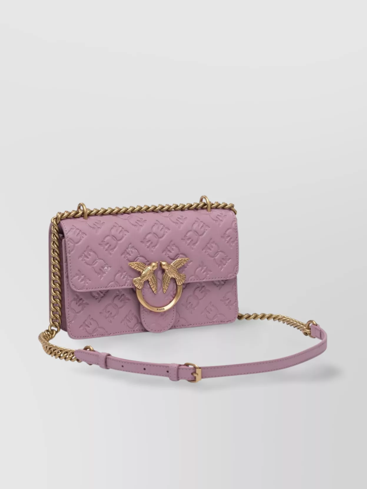 Pinko Embossed Chain Strap Satchel With Bird Embellishment
