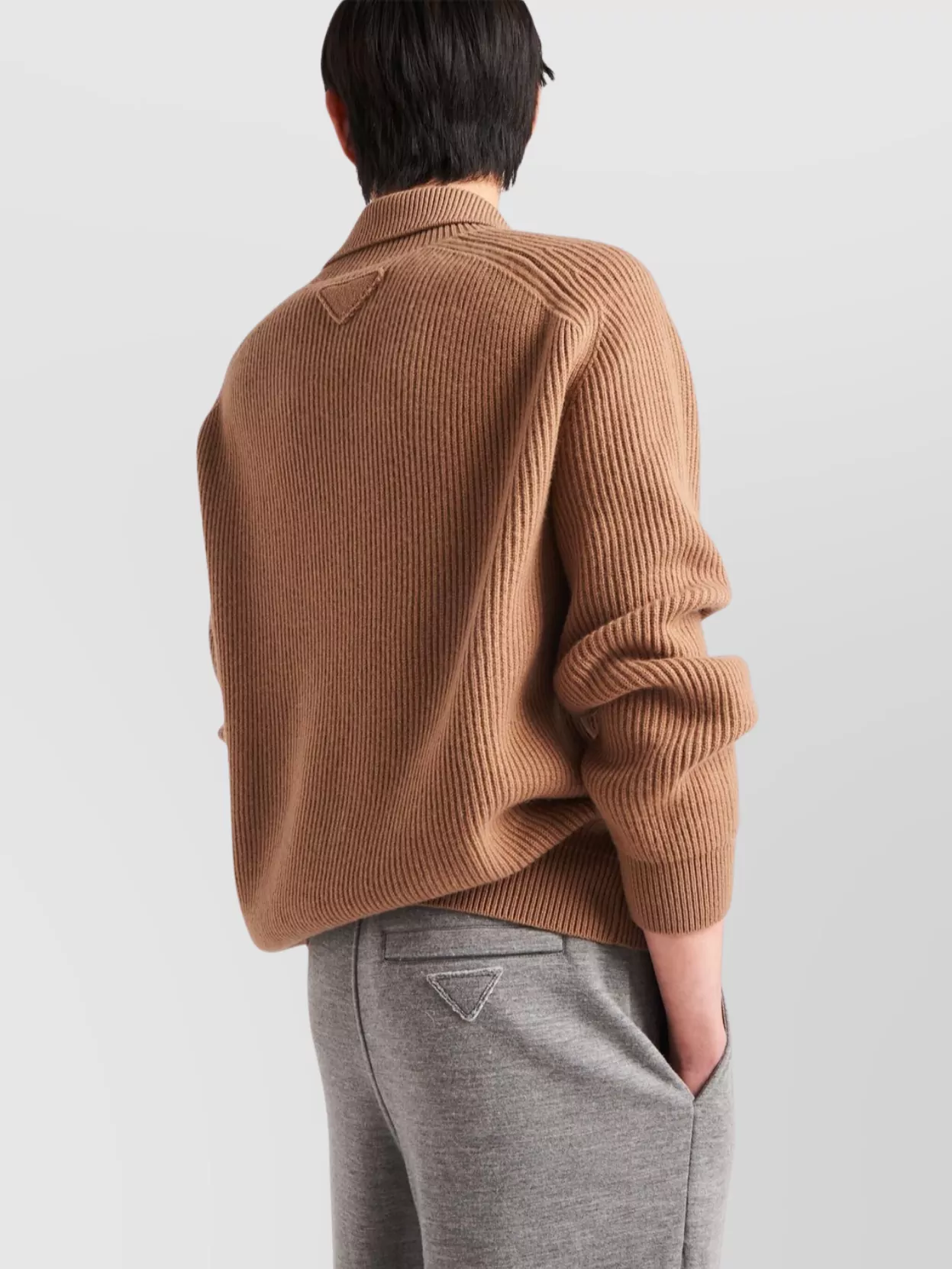 Prada Cashmere Ribbed Texture Cardigan With Patch Pockets