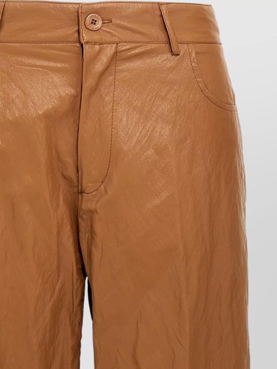 Nude Leather Wide-Leg Straight Trousers