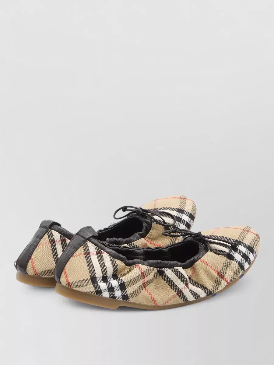 Burberry Check Pleated Ballet Flats Round Toe In Multi