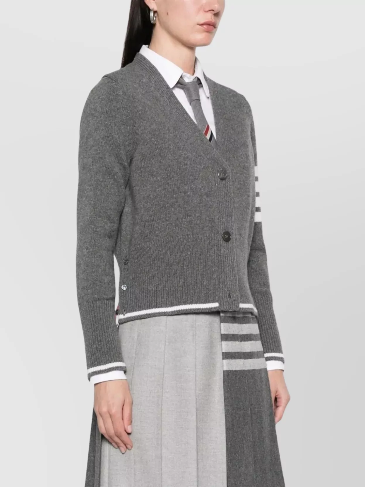 Thom Browne Geese Intarsia Boxy V Neck Cardigan In Gray