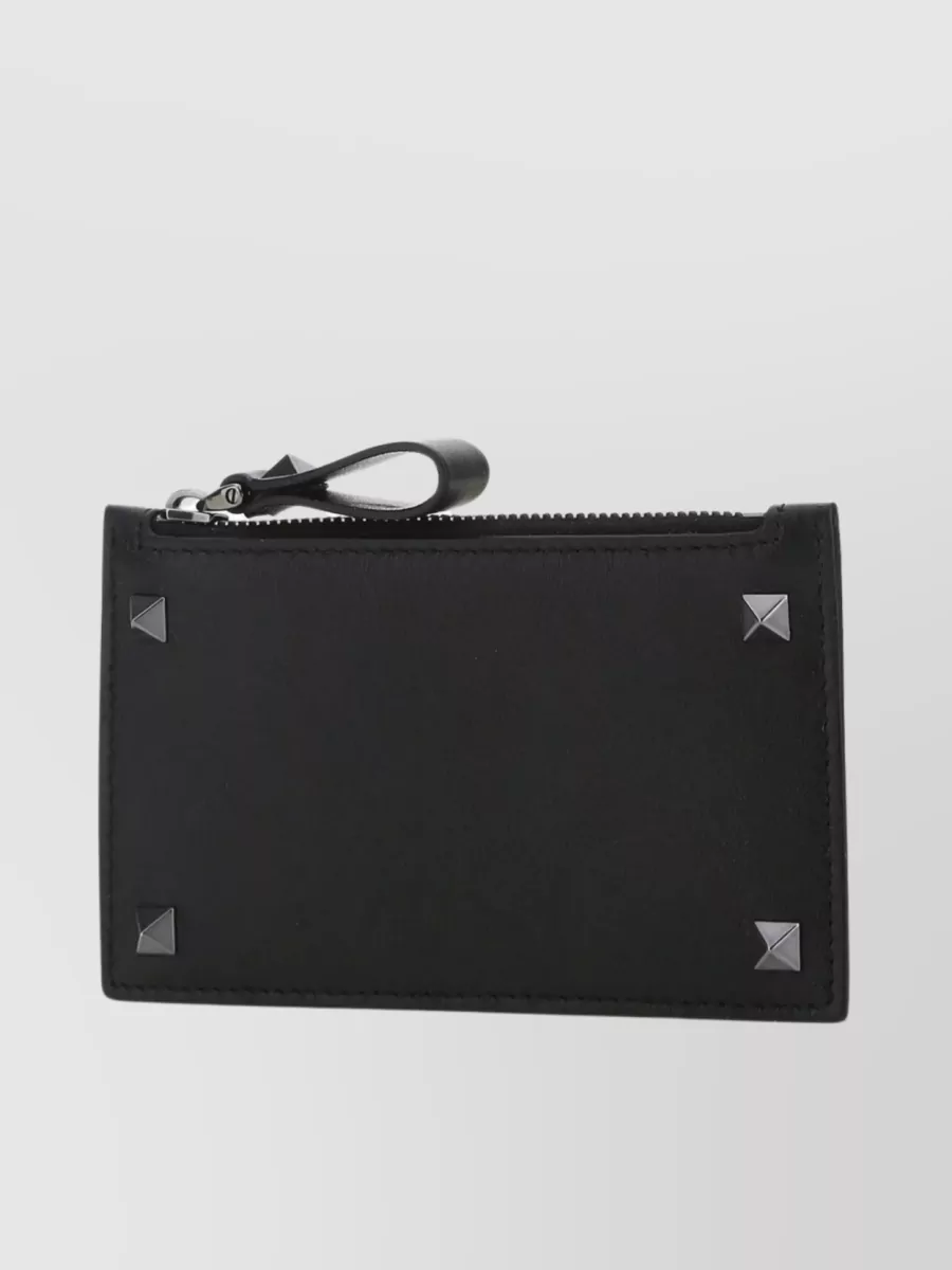 Shop Valentino Studded Leather Card Holder In Black