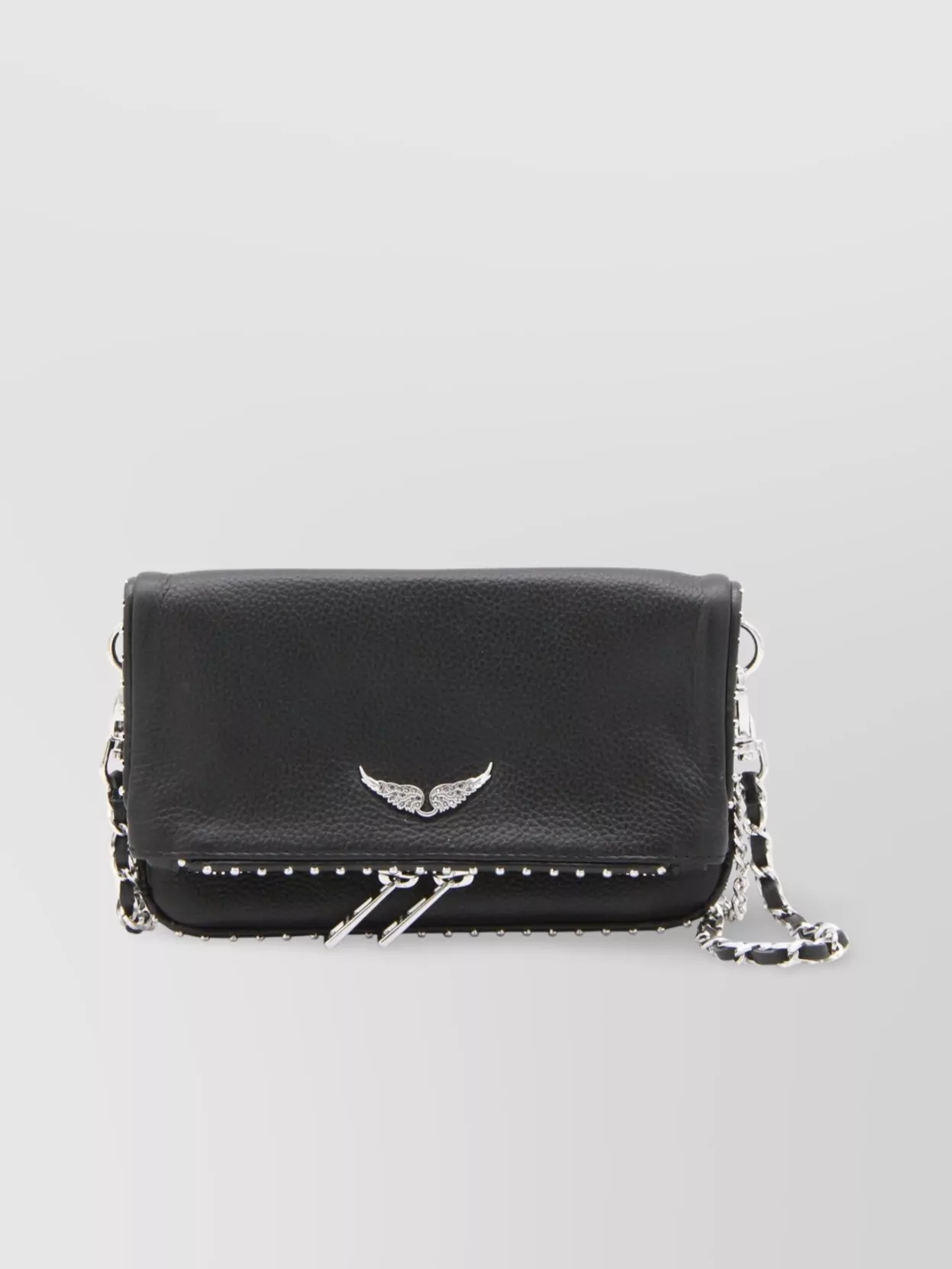Zadig & Voltaire Chain Strap Metal Embellishment Studded Flap In Black