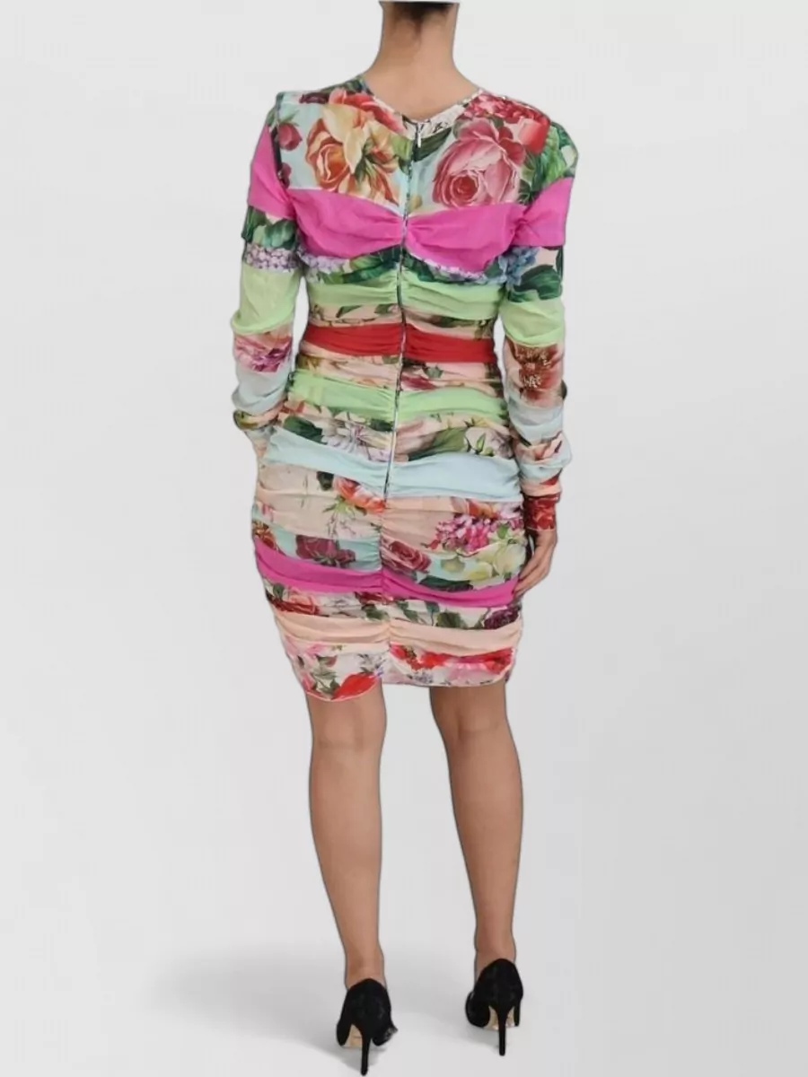 Dolce&Gabbana Silk Floral-Print Long-Sleeve Knee-Length Dress