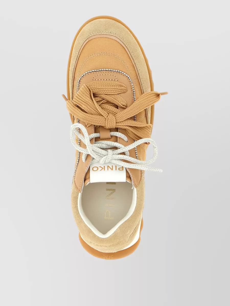 Pinko Leather Rhinestone Lace-Up Sneakers