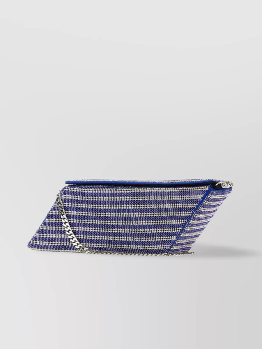 Shop Kara Crystal Mesh Parallelogram Rhinestone Stripe Foldover Clutch In Blue