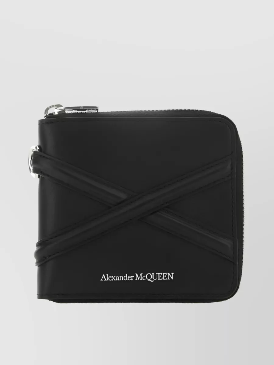 Shop Alexander Mcqueen Engraved Logo Zip Wallet In Black