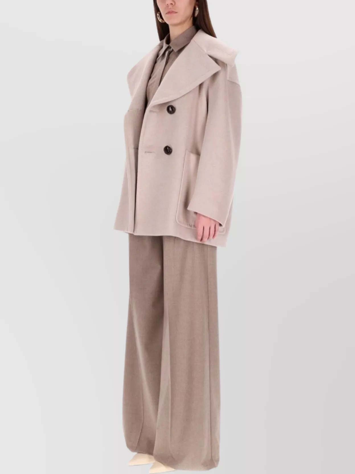 Max Mara Oversized Double-breasted Coat Large Lapels In Neutral