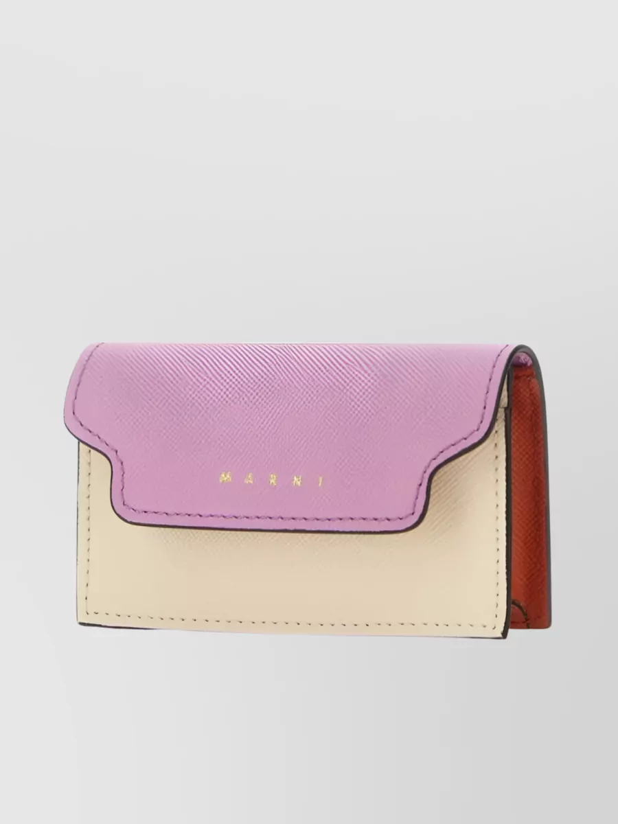 Shop Marni Saffiano Leather Card Case With Front Pocket In Pink