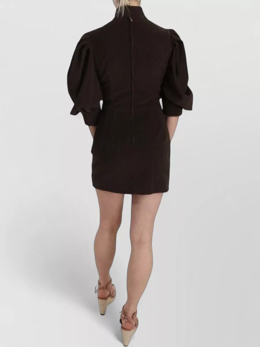 Dolce&Gabbana Corduroy Mock Neck Puff Sleeve Mini Dress