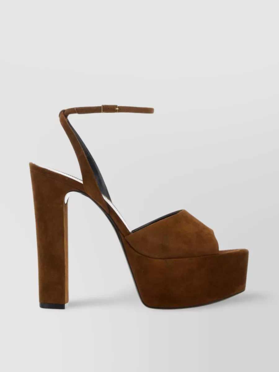 Shop Saint Laurent Suede Jodie Sandals With Platform Sole In Brown