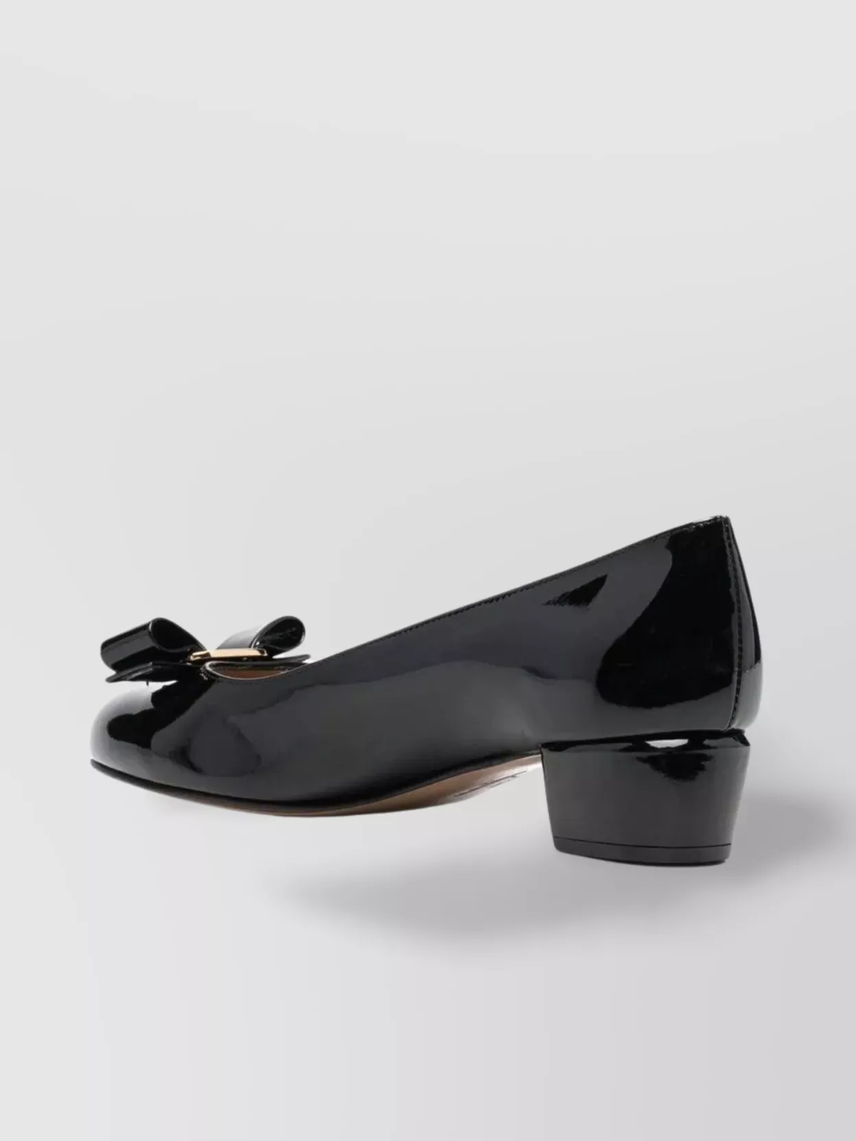 Ferragamo Bow Detail Block Heel Patent Pumps