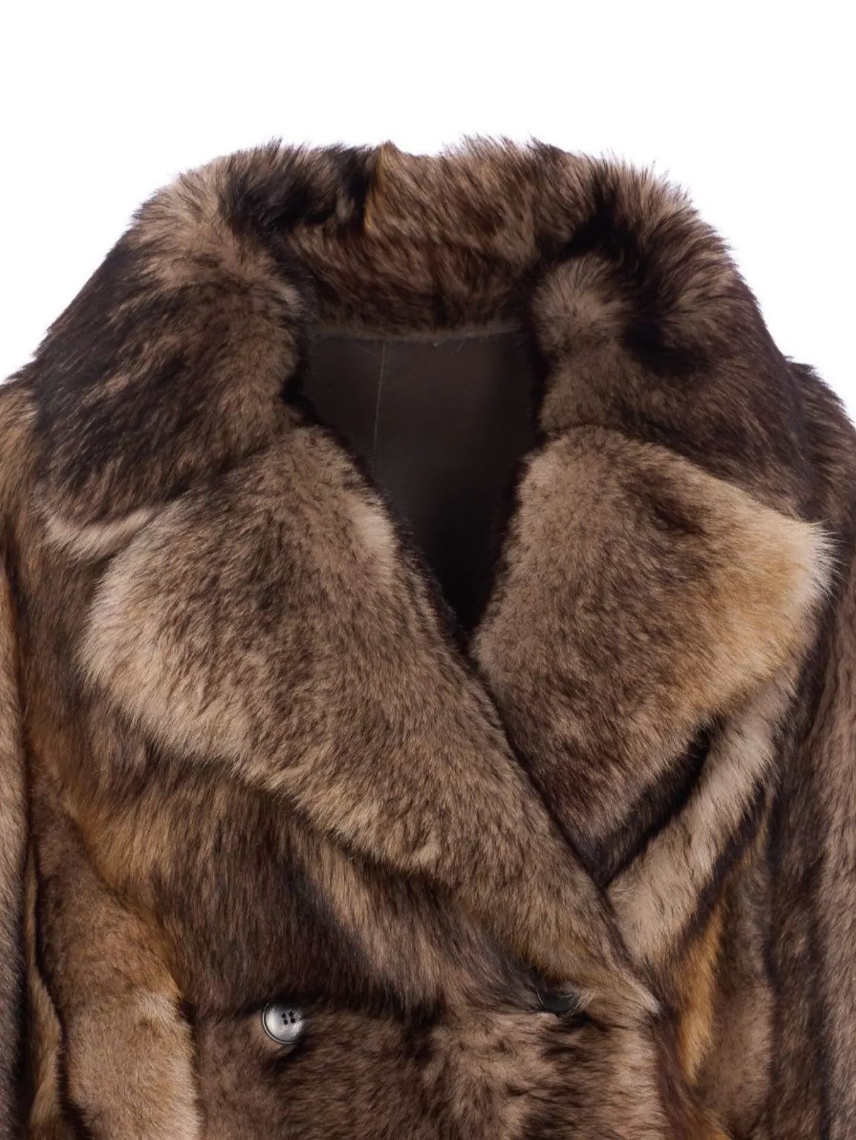 Yves Salomon Double-Breasted Long Coat Faux Fur