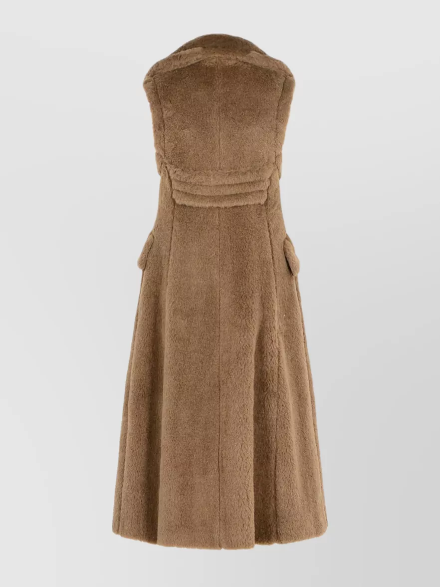 Max Mara Alpaca Wool Sleeveless Coat Flap Pockets In Brown