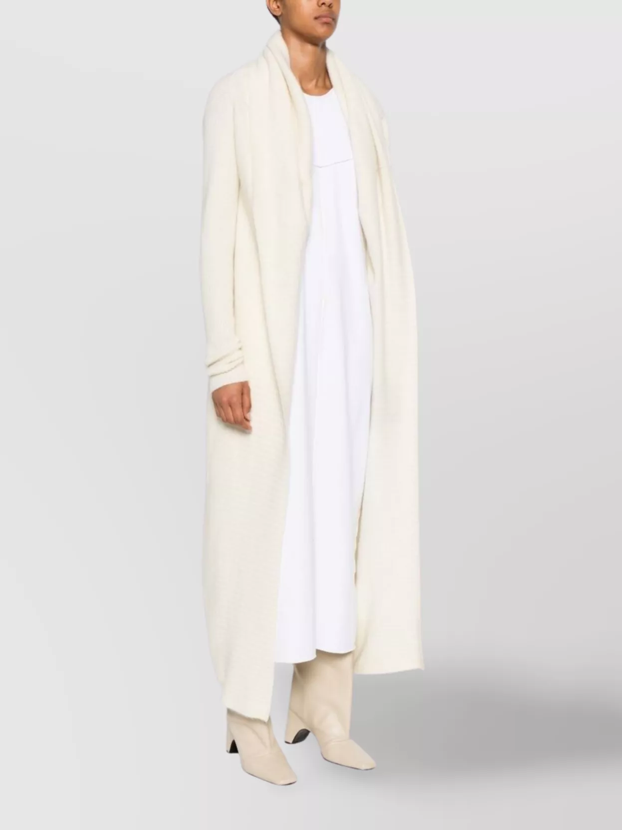 Rick Owens Long Ribbed Knit Cardigan With Shawl Collar