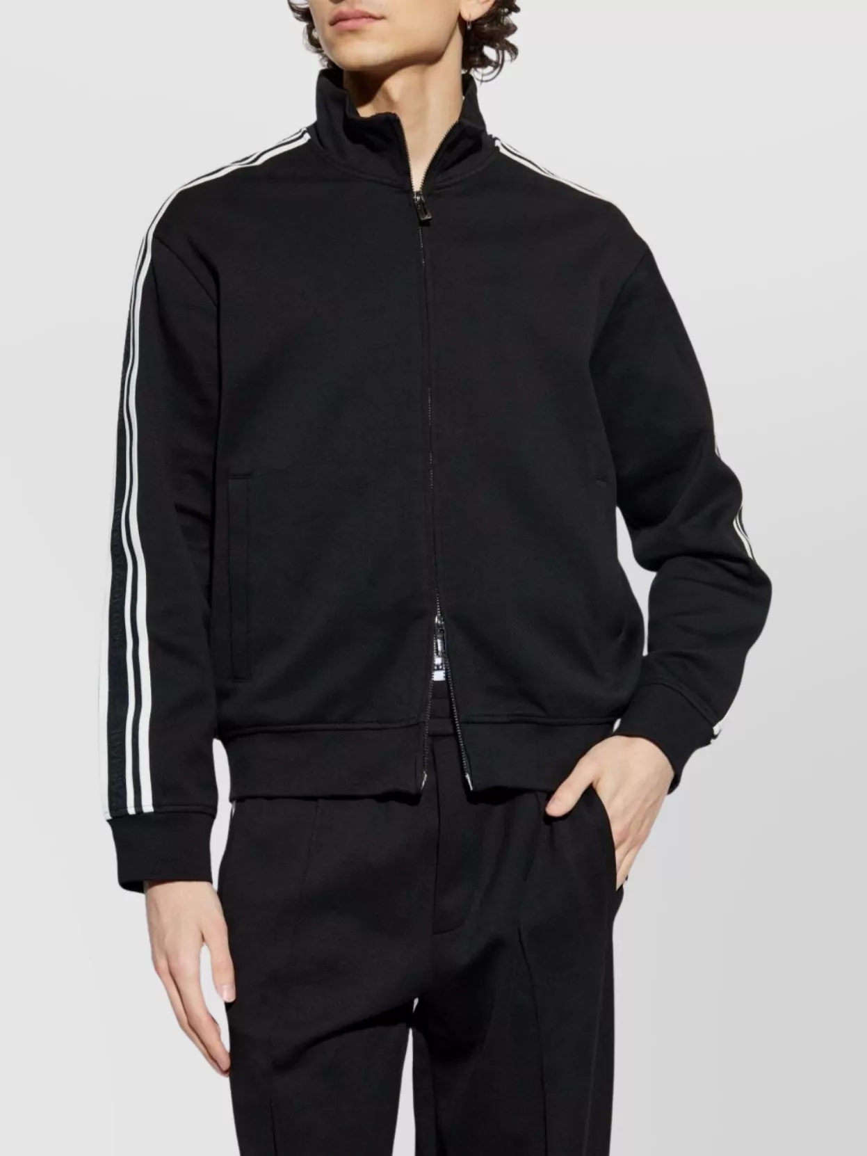 Emporio Armani Zippered High Collar Sweatshirt With Stripe Detailing