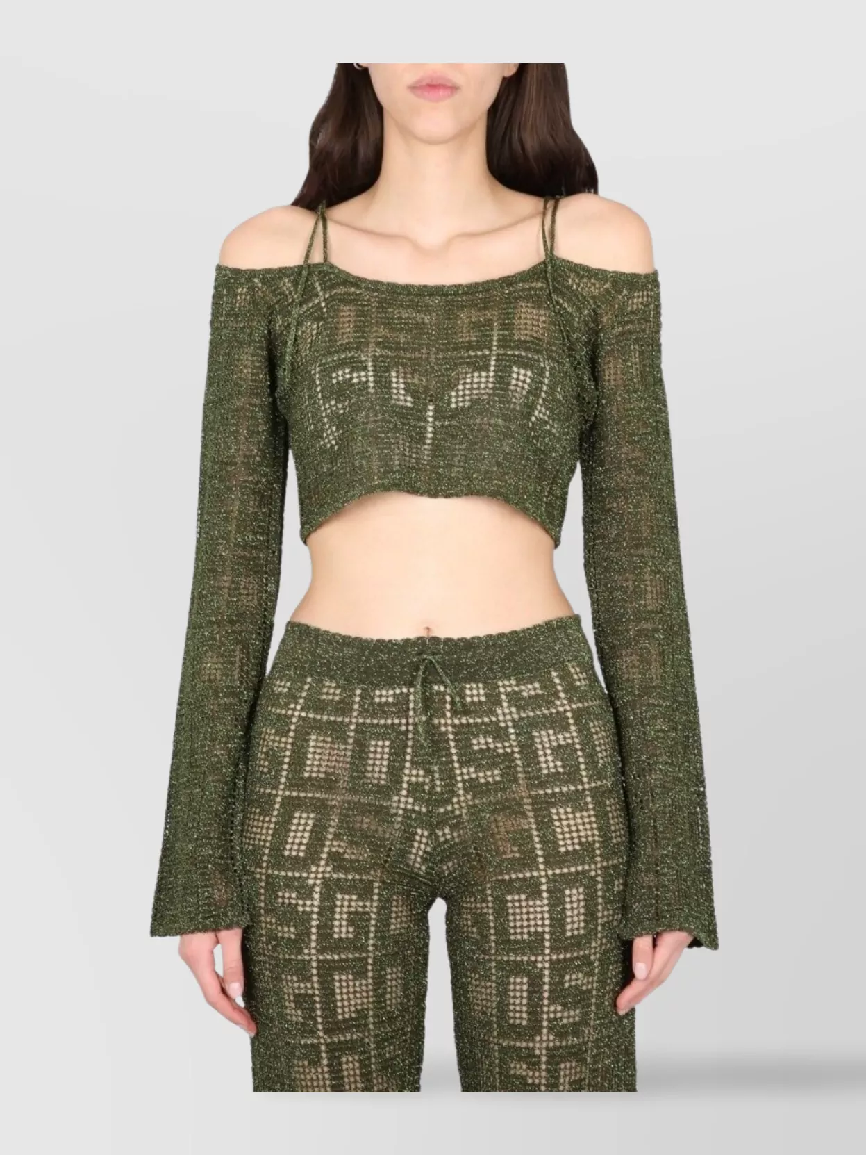 Gcds Cropped Geometric Knit Top With Long Sleeves