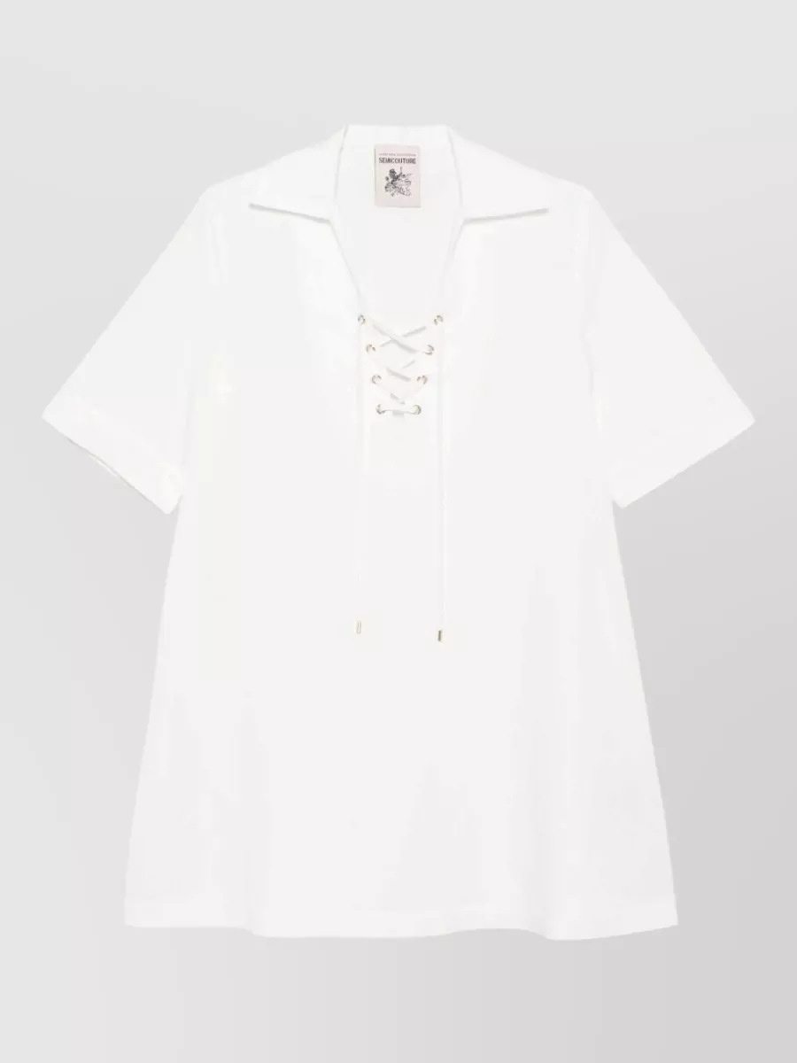 Semicouture Linen Blend Short-Sleeve Mini Dress