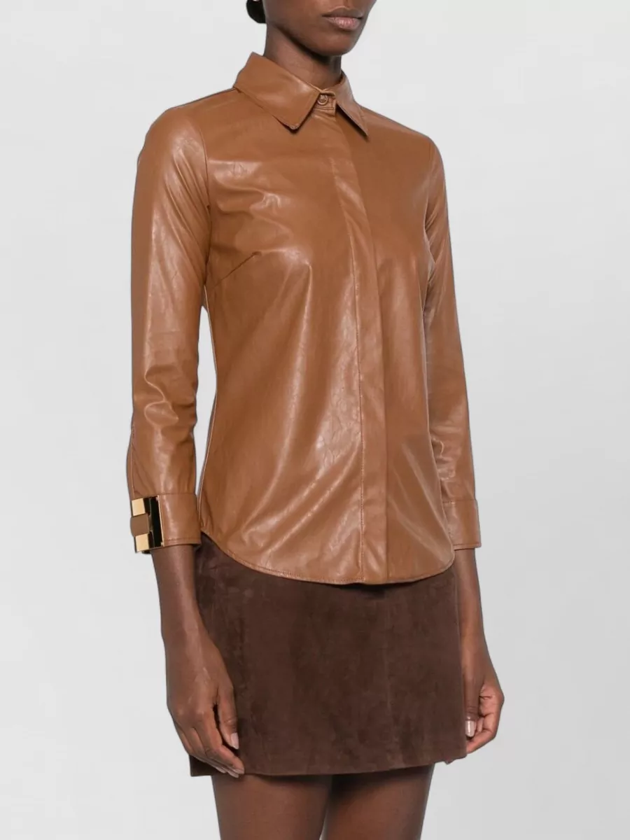 Elisabetta Franchi Faux-Leather Long-Sleeve Shirt