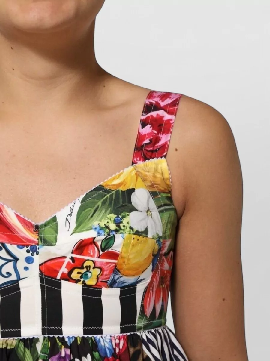 Dolce&Gabbana Cotton Floral-Print Patchwork A-Line Mini Dress