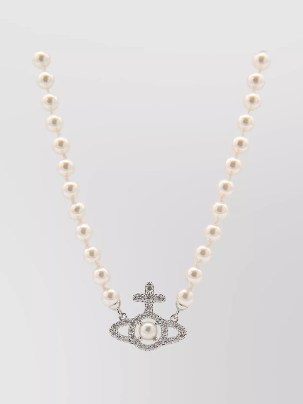 Vivienne Westwood Cross Pendant Necklace With Orb Design And Pearl Beads