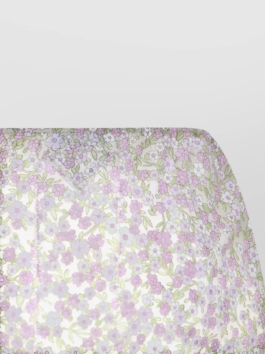Prada Skirt Elastic Waistband Floral Pattern Lace Trim