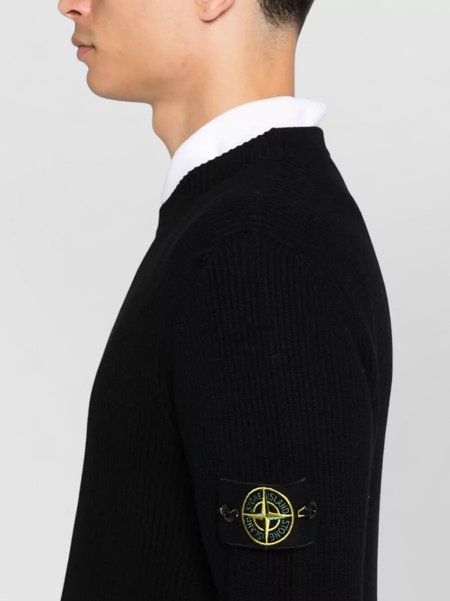 Stone Island Virgin Wool Ribbed Crewneck Sweater