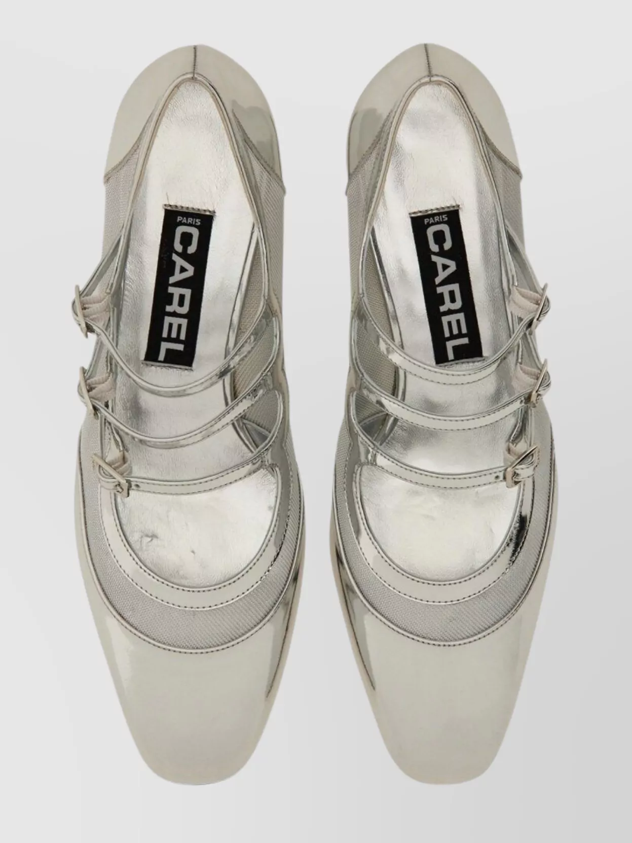 CAREL PARIS BLOCK HEEL MESH PANELING METALLIC PUMPS
