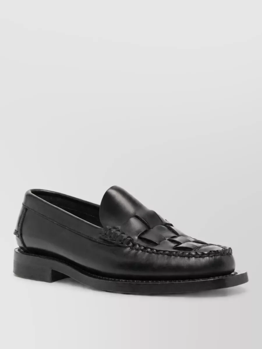 Hereu leather woven square-toe loafers