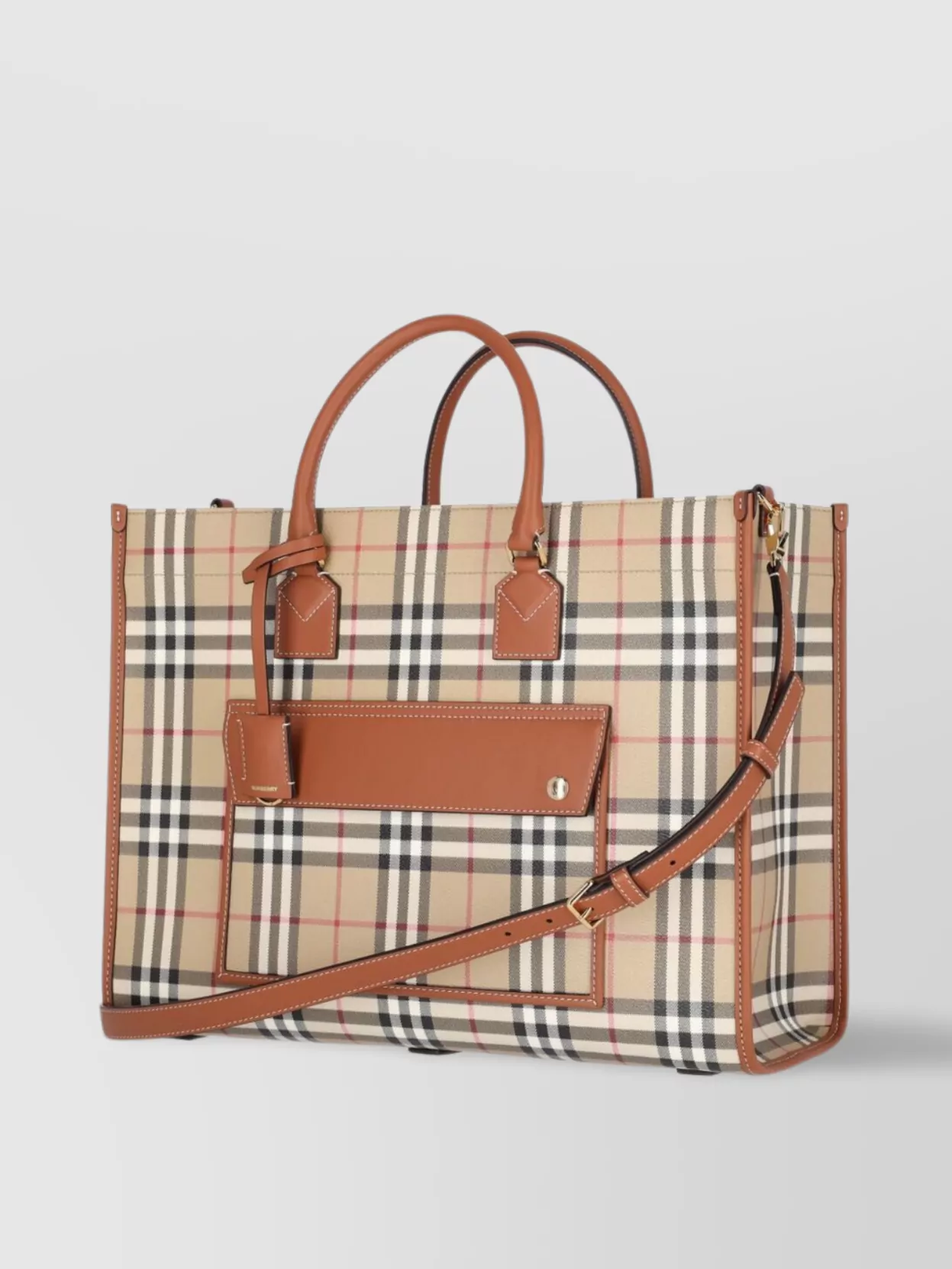 Burberry Check Pattern Shopper Tote Bag In Neutrals