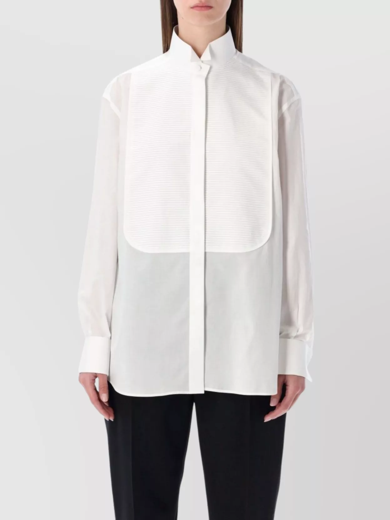 Tom Ford Structured Cotton Shirt Featuring Pleated Bib In White
