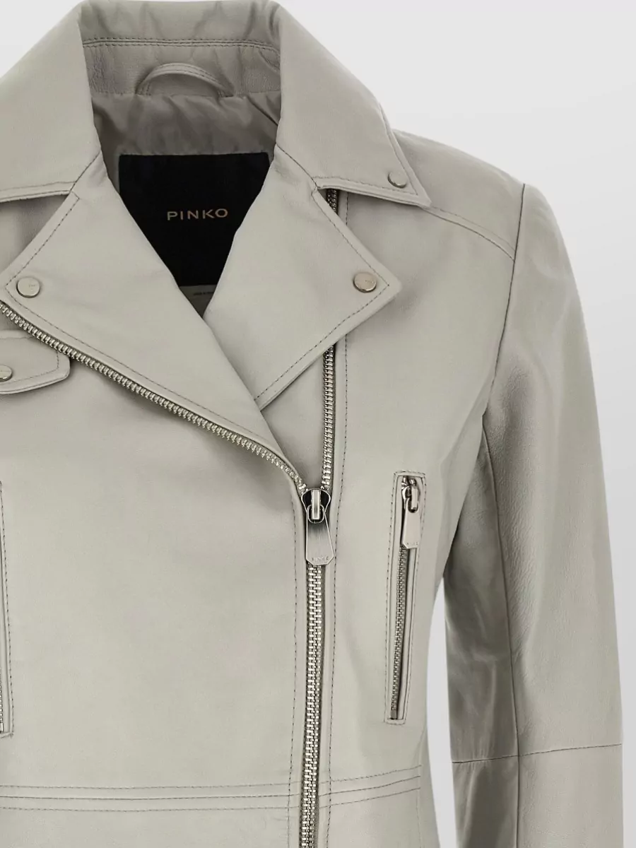 Pinko Leather Cropped Asymmetric Zip Jacket