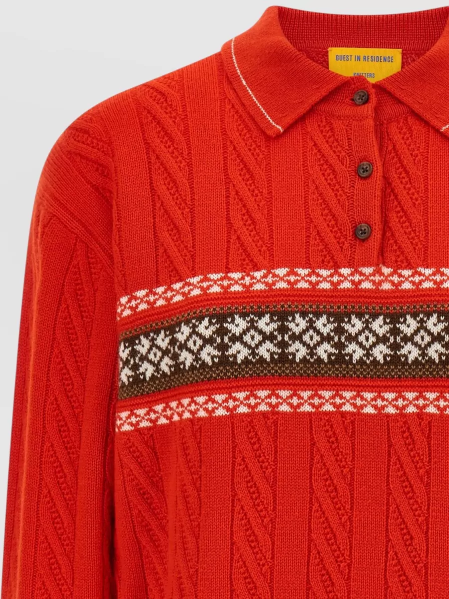 Guest In Residence Cable-Knit Wool Cashmere Polo Sweater