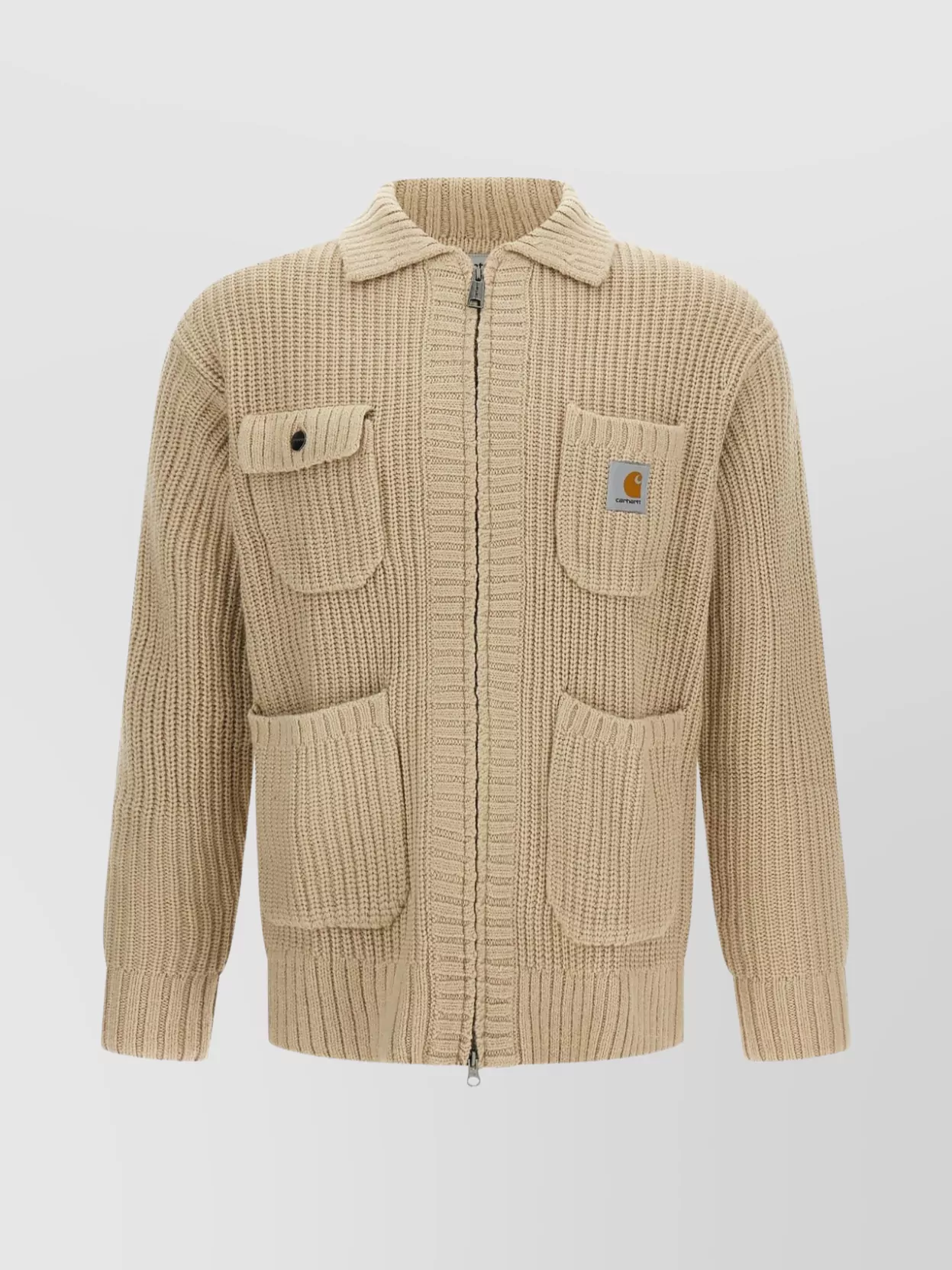 Carhartt Long Sleeve Cardigan Ribbed Texture In Neutral