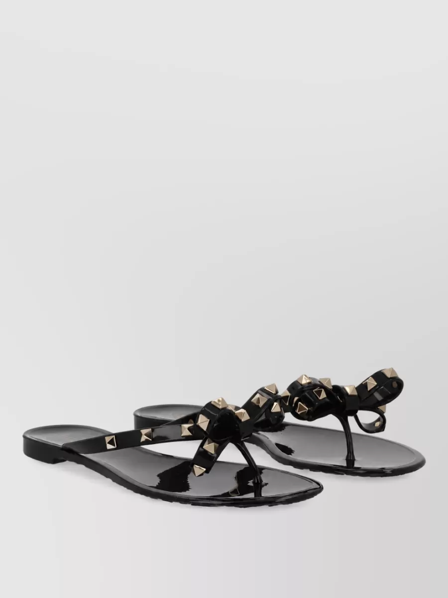 Valentino Garavani Rockstud Flat Sandal Studded Bow Detail