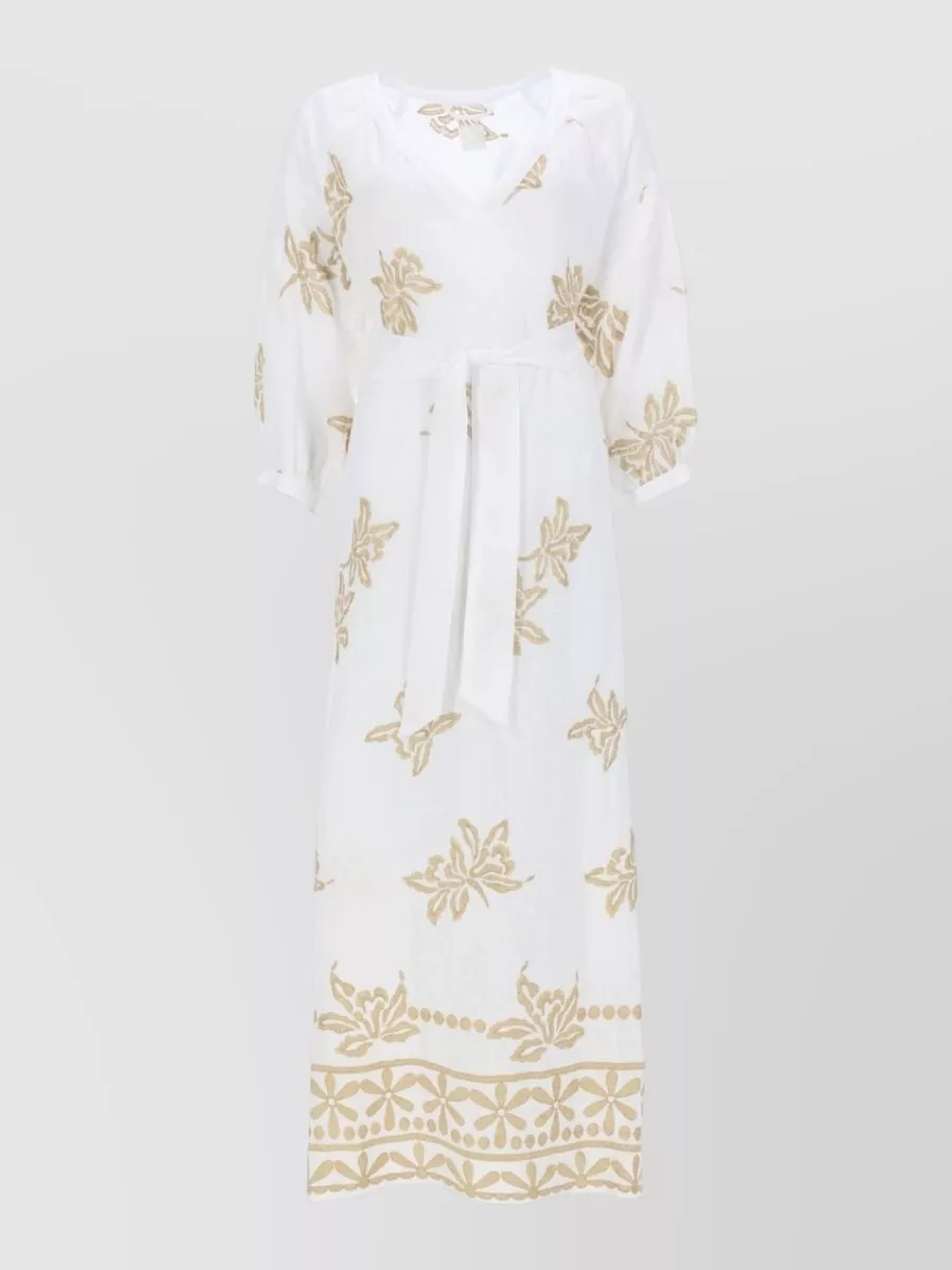 120% Lino Printed midi beach dress