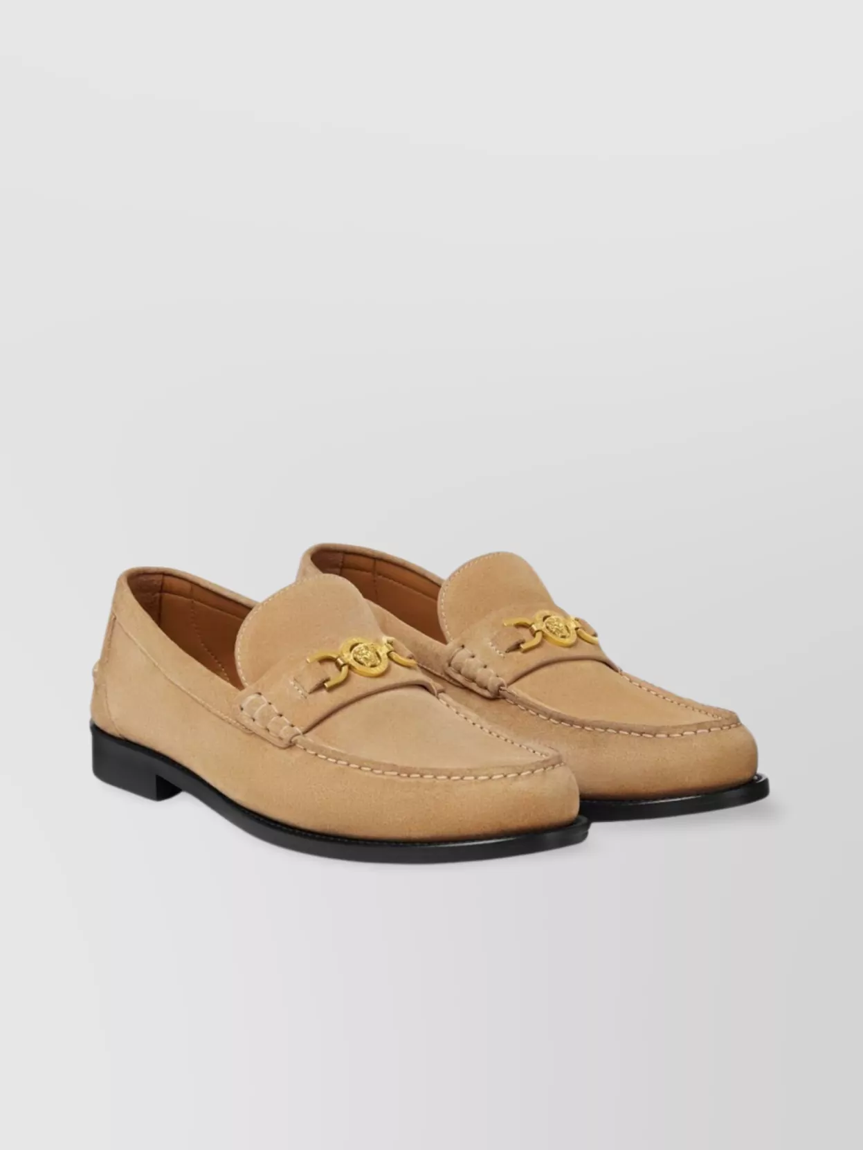 Versace Suede Apron Toe Loafers With Gold-Tone Hardware