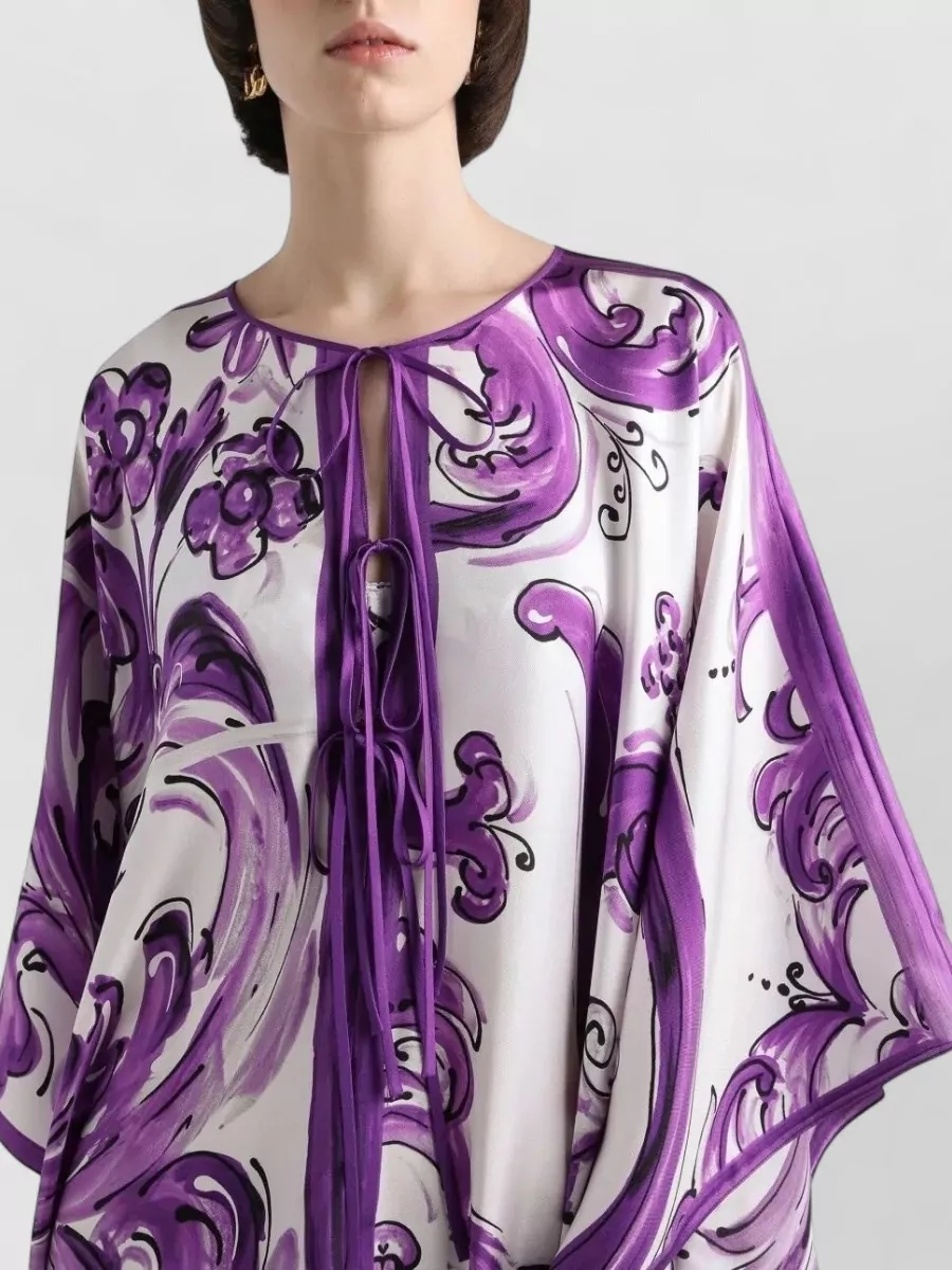 Dolce&Gabbana Majolica Print Kimono Sleeve Floor Length Dress