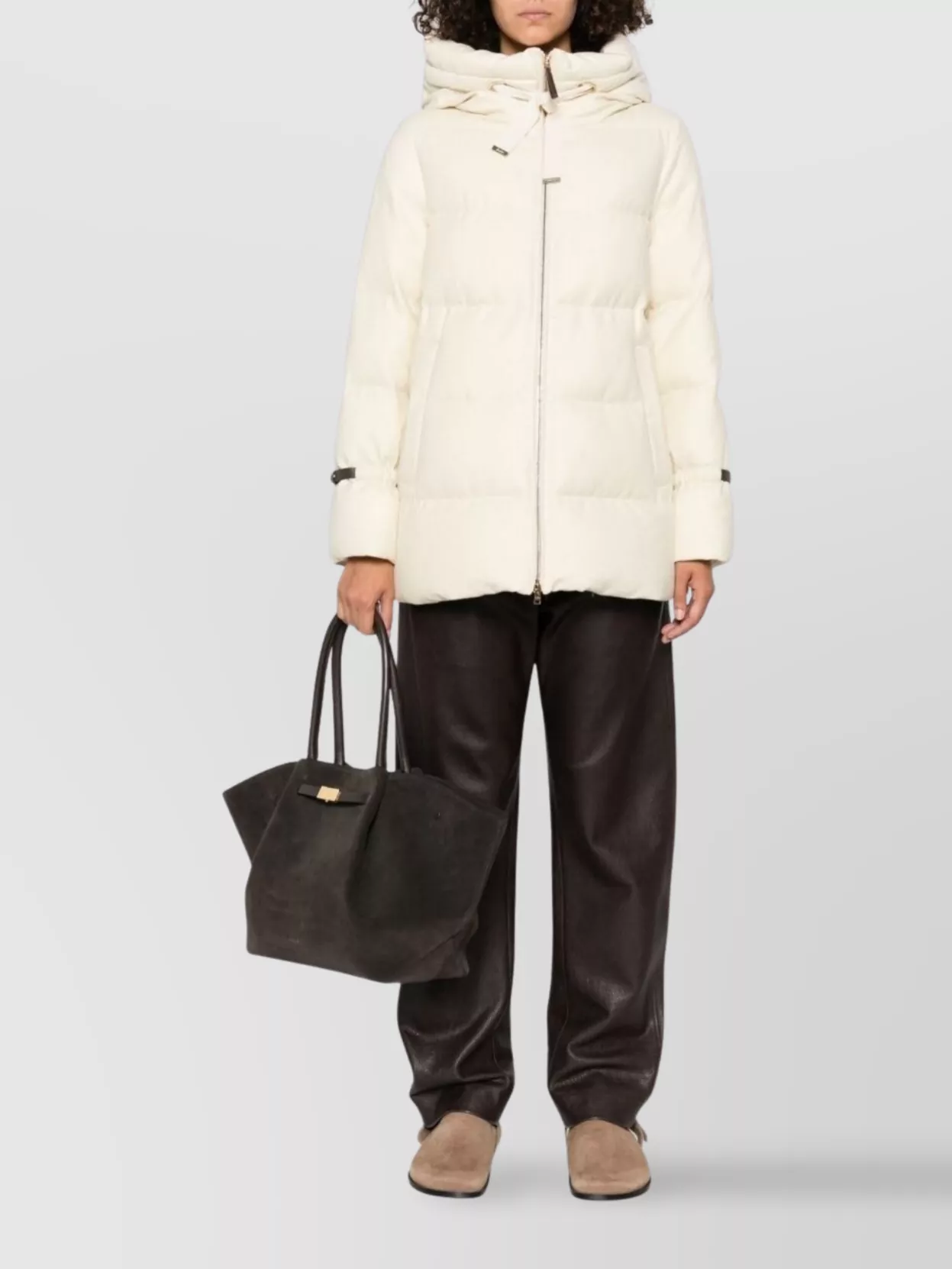 Herno Hooded Medium-length Wool Down Jacket With Zip Clothing In Neutral